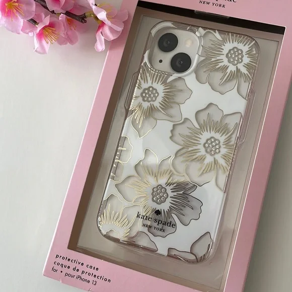 Kate Spade iPhone 13 clear transparent gold silver floral phone case new NWT - Picture 3 of 13
